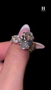 Luxury Massive Oval Cut Lab Grown Diamond Engagement <b>Ring</b> Heavy Cluster Side Stone Statement <b>Cocktail</b> <b>Ring</b> - Product Image 2