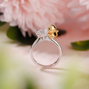 Jeulia Hug Me Sterling Silver <b>Ring</b> with Round Cut Zircon and Heart-Shaped Monkey Design - Product Image 5