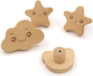 ลูกบิดตู้ตกแต่งลายดาวสำหรับเด็กทำด้วยมือลูกบิดลิ้นชักไม้พร้อมสกรู10ชิ้นลูกบิดตู้ไม้ธรรมชาติที่จับดึง - Product Image 4