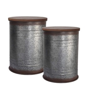 โต๊ะค็อกเทลโลหะเน้นเสียงกล่องเก็บโต๊ะกาแฟท็อปโต๊ะไม้บ้านในฟาร์มชุบสังกะสีแบบชนบทสำเร็จรูป - Product Image 6