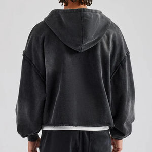 เสื้อฮู้ดดี้ทรงโอเวอร์ไซส์สไตล์วินเทจแบบ OEM ผลิตตามสั่ง ผ้าฝ้าย 100% ทรงครอป ไซส์ XL  แบบทำสีซีดและพิมพ์ลายพัฟฟ์ - Product Image 2