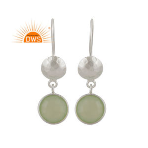 Pendientes Colgantes de Plata de Ley Fina Hechos a Mano con Piedra Preciosa Natural de Prehnita y Calcedonia, Fabricante de Joyería Personalizada - Product Image 1