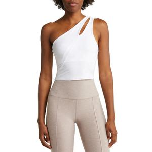 Top Deportivo Casual Blanco de Un Solo Hombro para Mujer, Top Corto Sexy para Entrenamiento y Running, Ajustado y Liso - Product Image 1