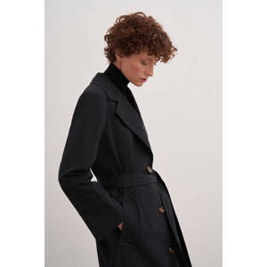 Cappotto Lungo Doppio Petto in <span class=keywords><strong>Ecopelle</strong></span> Nera con Stampa - Product Image 4