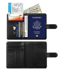 Unisex RFID Blocking Short PU <b>Leather</b> <b>Passport</b> Holder <b>Wallet</b> with Hook & Loop Closure Thread Pattern Satin Lining - Product Image 5