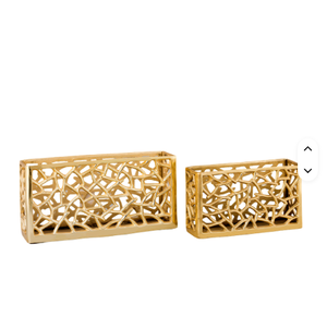 Bandeja de servicio de metal chapado en oro Forma rectangular con mango y borde en relieve para el hogar Restaurante Hotel Herramientas de ensalada - Product Image 4