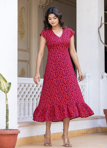 100% Rayon Summer <b>Dress</b> Eco-Friendly Floral Screen Printed with Handcrafted Ethnic Motifs Breathable Daily Wear Casual <b>Dress</b> - Product Image 2