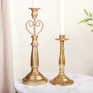 Glossy Gold Finishing Metal Candle Holder Handmade Designing T <b>Light</b> Candle Holder Set of 2 Pcs <b>Pillar</b> Candle Holder - Product Image 1