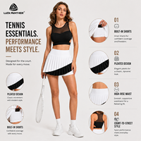 Set Rok Tenis Lipit Dua Potong Warna Hitam & Putih Kontras Bahan Stretchy dari Luckpanther untuk Tenis & Olahraga