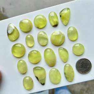 Natural Yellow Australian Prehnite Crystal Loose Gemstone with Both Sides Polished Flat Back Cabochon Mixed Shape for Healing - Product Image 5