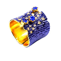 Bague classique pour femme Gemvanity, en argent sterling 925 plaqué or, réglable, avec pierres de cyanite, faite à la main, oxydée, pour tous les jours