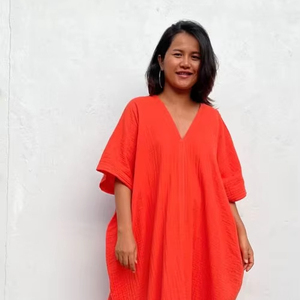 Robe de salon en coton double gaze, robe maxi en coton respirant, coupe ample, style minimaliste, robe kaftan d'été - Product Image 1