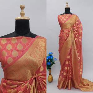 Blusa de Organza con tejido para mujer, blusa de tejido de Zari, tejido a la moda, fabricante de moda - Product Image 4