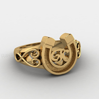 Hochwertiger 925er Sterlingsilber 18K vergoldeter Hufeisen-Initialen-Ring mit Rohfassung für Asche, DIY-Schmuck, Ravab Gems