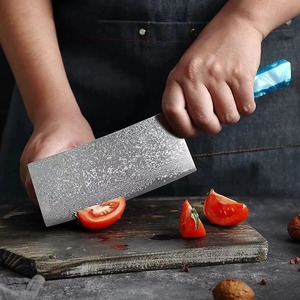 Juego de cuchillos de chef de cocina de acero de Damasco hecho a mano, 7 piezas de espiga completa con bolsa de rollo de cuero para Preparación y afilado de verduras. - Product Image 3