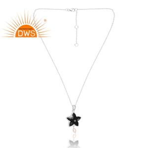 Última venta plata esterlina 925 copo de nieve Natural obsidiana y Perla colgante collar de piedras preciosas joyería personalizada para mujeres - Product Image 1