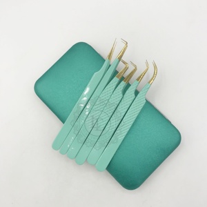 แหนบต่อขนตาสีเขียวปลายแหลมคีมหนีบขนตาทำจากสเตนเลสสตีลเคลือบผงสีเขียวสำหรับฤดูร้อนทำด้วยมือ - Product Image 2