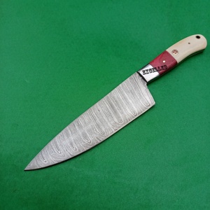 Cuchillo de Chef de cocina de acero de Damasco hecho a mano personalizado de alta calidad cuchillo de corte de verduras hueso y mango de madera Pakka - Product Image 1
