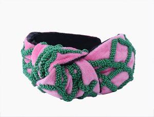 ที่คาดผมแฟชั่นสำหรับผู้หญิงผ้าปักลูกปัดหลากสีสีชมพูสีเขียวงานหัตถกรรมสำหรับเด็กผู้หญิง - Product Image 6