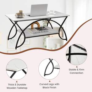 Su espacio vital con esta elegante mesa de centro con una mesa de aspecto de mármol, un elegante marco de metal y una cómoda parte inferior. - Product Image 2