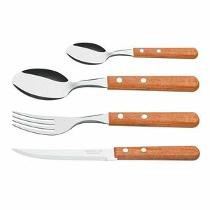 Ensemble de couverts en acier inoxydable avec manche en bois, couteau, fourchette, cuillère, vaisselle dorée, argenterie, hôtel, restaurant, vente chaude - Product Image 3