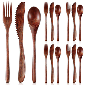 AYAANS Ensemble de couverts en bois comprenant une cuillère, une fourchette, un couteau pour le dîner, des couverts de cuisine Ensemble d'ustensiles de table de 12 pièces - Product Image 1