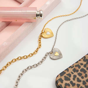 J&<b>D</b> Two-Tone 18K Gold Rhodium Heart Pendant <b>Necklace</b> Handmade Chain Stylish Diamond Geometric Pattern Trendy Vintage for Gift - Product Image 5