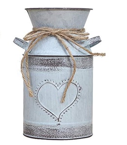 Vase en métal shabby chic français, vase galvanisé pour fleurs, bidon à lait, seau rustique, décoration de ferme - Product Image 1