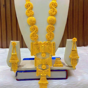 24K Gold Plated Vintage Comoros Mayotte Style Fashion Jewelry <b>Set</b> Includes Necklace Bangles Stylish Copper Diamond Gift for USA - Product Image 1