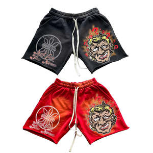 Pantalones cortos de algodón para hombre de alta calidad con estampado de puff, lavado ácido desteñido por el sol, ropa de calle, pantalones cortos para hombre con borde crudo - Product Image 4