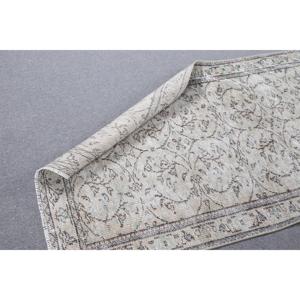 พรมลายตุรกีขนาด 3x6.9 ฟุต พรมวินเทจ สีเทา-น้ำเงิน ลายต้นไม้และพืช พรมขนสัตว์ - Product Image 5