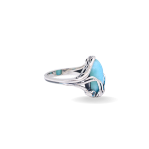 Trendy Statement 925 Sterling Silver <b>Larimar</b> Ring Cute Flower Cut Bezel Setting <b>Jewelry</b> Fashionable Finger Accessory - Product Image 3