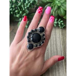Southwest <b>Onyx</b> <b>Signet</b> <b>Ring</b> Sterling Silver Adjustable Rose Gold or Rhodium Plated - Product Image 2
