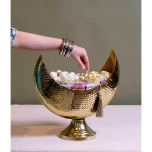 Cuenco en forma de luna de Metal martillado dorado de alta calidad, centro de mesa perfecto para Ramadán Eid o cualquier ocasión especial, precio de fábrica - Product Image 1