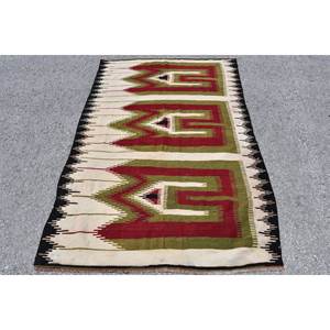 Tapis Kilim Turc Vintage 4.3X6.4 pieds Beige Rouge Patchwork Design Plat Armure Laine Latex Support pour Salon Couloir - Product Image 1