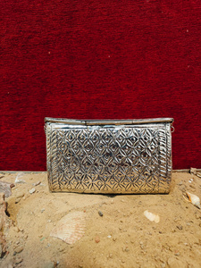 Indian Fully Handcrafted Vintage <b>Silver</b> Metal Evening <b>Clutch</b> with Chain Strap Luxury Womens Wedding Party Statement Handbag Made - Product Image 5