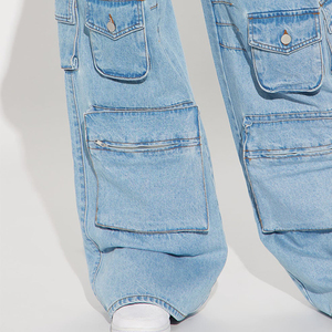 Personalizado OEM Premium algodón desgastado bolsillo de alta cintura Highstreet Denim señoras largo ancho Cargo pantalón para mujer Jeans 2026 - Product Image 4