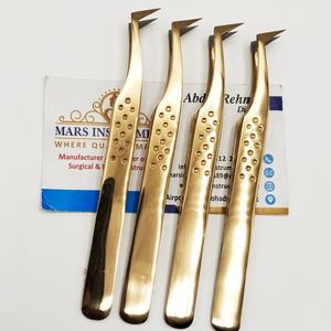 Pinces à extensions de cils en acier inoxydable avec embouts en fibre de plasma dorée pour volume russe - Product Image 3