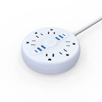 Strip daya 6 Outlet ultra-tipis dengan USB-C kabel 15 kaki tahan api soket ekstensi soket PC