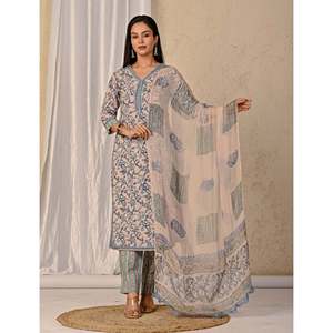 Ensemble Kurta et pantalon en mousseline de coton imprimé Jaal Block Print pour usage quotidien - Product Image 2