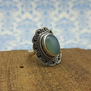 925แหวนพลอยคาลซิโดนีสีเงินสเตอร์ลิงสไตล์โบฮีเมียนชุดฝาทรงวงรีสำหรับงานแต่งงานหรืองานเลี้ยง - Product Image 4