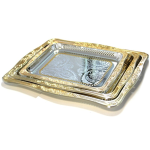 Bandeja de servicio de metal para uso decorativo para el hogar y el hotel, plato para servir, decoración, bandeja de servicio de acero inoxidable de tamaño personalizado chapada en plata - Product Image 3