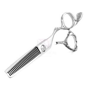 Tijeras de adelgazamiento del cabello de peluquero con mango de acero inoxidable de alta calidad, reposapiés fijo afilado, acabado pulido, herramienta de belleza para uso en salón - Product Image 2