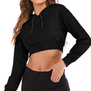 Sweat à capuche court et décontracté en coton imprimé pour femmes, nouveau design, sweat à capuche court avec logo personnalisé pour femmes - Product Image 3