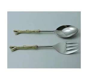 Juego para servir ensalada con mango de diseño de bambú dorado Cuchara para servir ensalada y tenedor Pinzas para ensalada para servir Cucharas y tenedores Set - Product Image 3