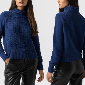 Pull-over col roulé décontracté 100 % coton pour femme, tricoté coréen personnalisé avec logo frontal, collection automne-hiver, idéal pour Noël - Product Image 6