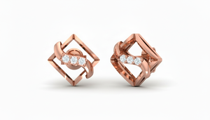 Boucles d'oreilles carrées ondulées en or 14 carats plaqué rhodium avec diamants naturels taille brillant pour femmes - Product Image 3