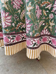Indian Floral Block Printed 100% Pure Cotton Hunter Green Round Tablecloth <b>Table</b> <b>Cover</b> Party Wedding Home Decor Event Farmhouse - Product Image 5