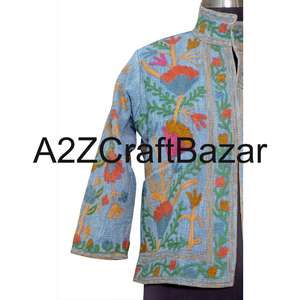 Blouson Bomber Luxe pour Femme en Suzani Fait Main, Style Bohème, Hiver, Tissu en Coton Tricoté Écologique, Respirant, Volants Floraux, Festivals - Product Image 2