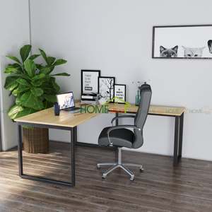 Bureau de direction minimaliste de luxe en forme de L, 1,6 m x 1,6 m, plateau en bois de caoutchouc, pieds en fer 25x50 mm, assemblé - Product Image 3